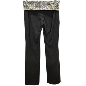 VTG Pink Pants L Leopard Black Yoga Flare Sequin Fold Over Victoria Secret Y2K